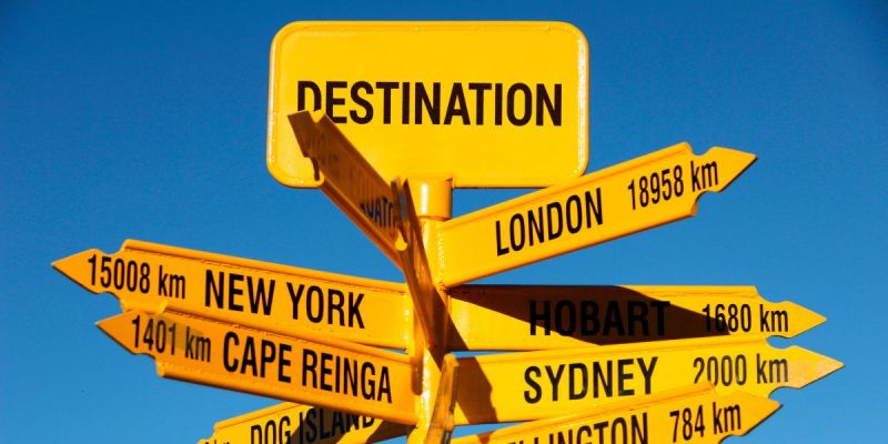 Destination signpost showing travel choices for vegan trip planning