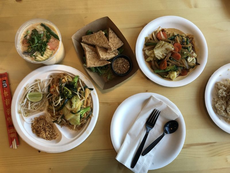D E Thai Kitchen in Downtown Las Vegas has a large vegan selection. For more vegan options in Las Vegas, visit www.vegansbaby.com/vegansbaby2018