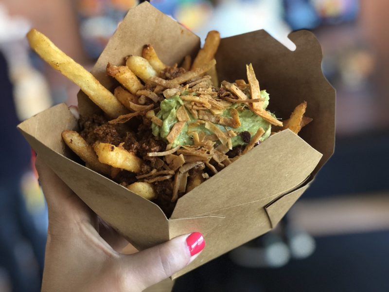 Looking for vegan options in Las Vegas? Dirt Dog has a vegan hot dog (skip the bun) plus out-of-this-world Dirty Vegan Fries. For more vegan dining in Las Vegas, visit www.vegansbaby.com/vegansbaby2018