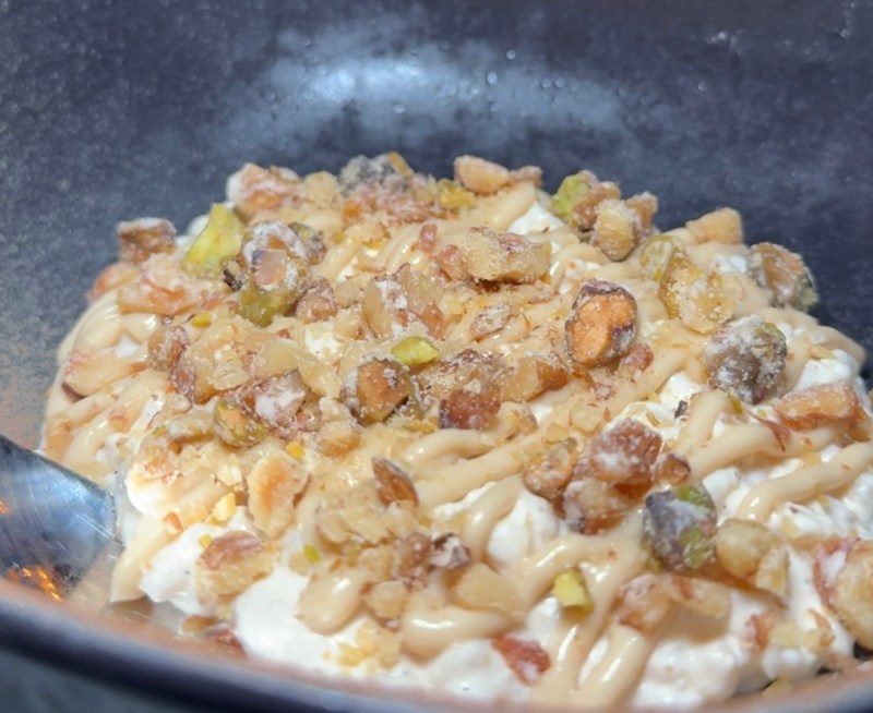 Vegan rice pudding with pistachios at this vegan restaurant in NYC
