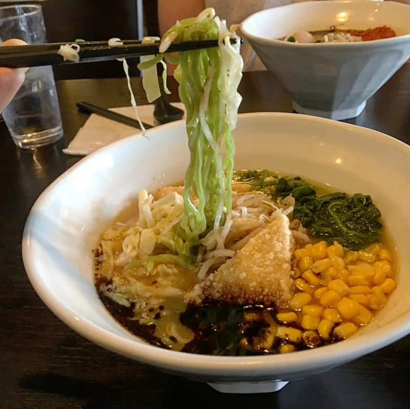 Moko Ramen serves a vegan spinach noodle ramen and more vegan options in Las Vegas. For more vegan food in Las Vegas, visit www.vegansbaby.com/vegansbaby2018