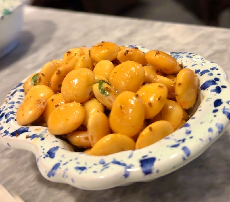 Small dish of lupini beans at Una Pizza Napoletana in New York City