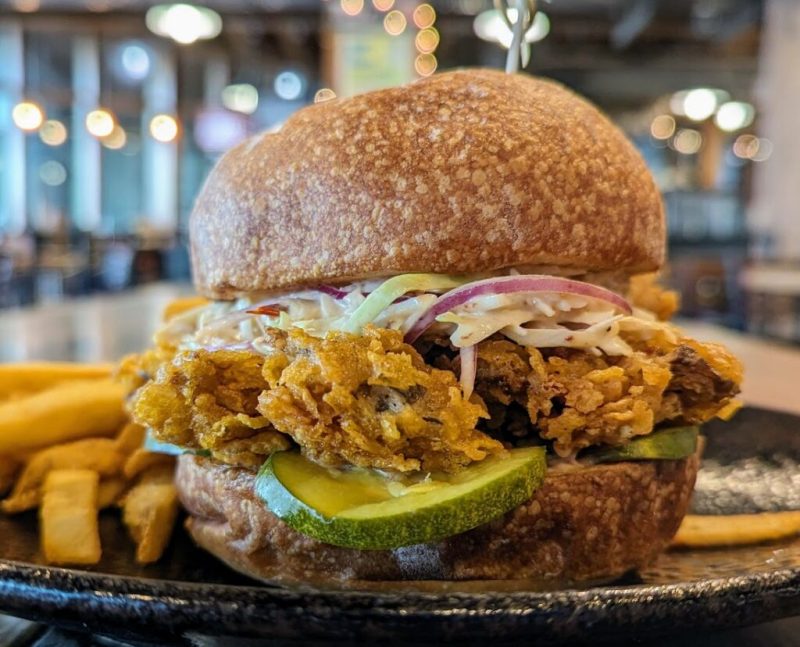 Fried Oyster Mushroom Sandwich from Old Stove Brewing Co for Vegan Dining Month in Seattle