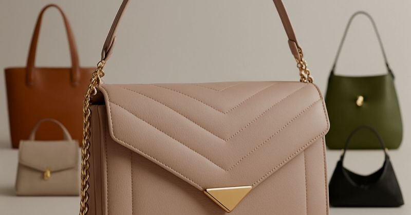 Collage of luxury vegan handbags in various colors and styles with the text “Top Luxury Vegan Bags” in the center.